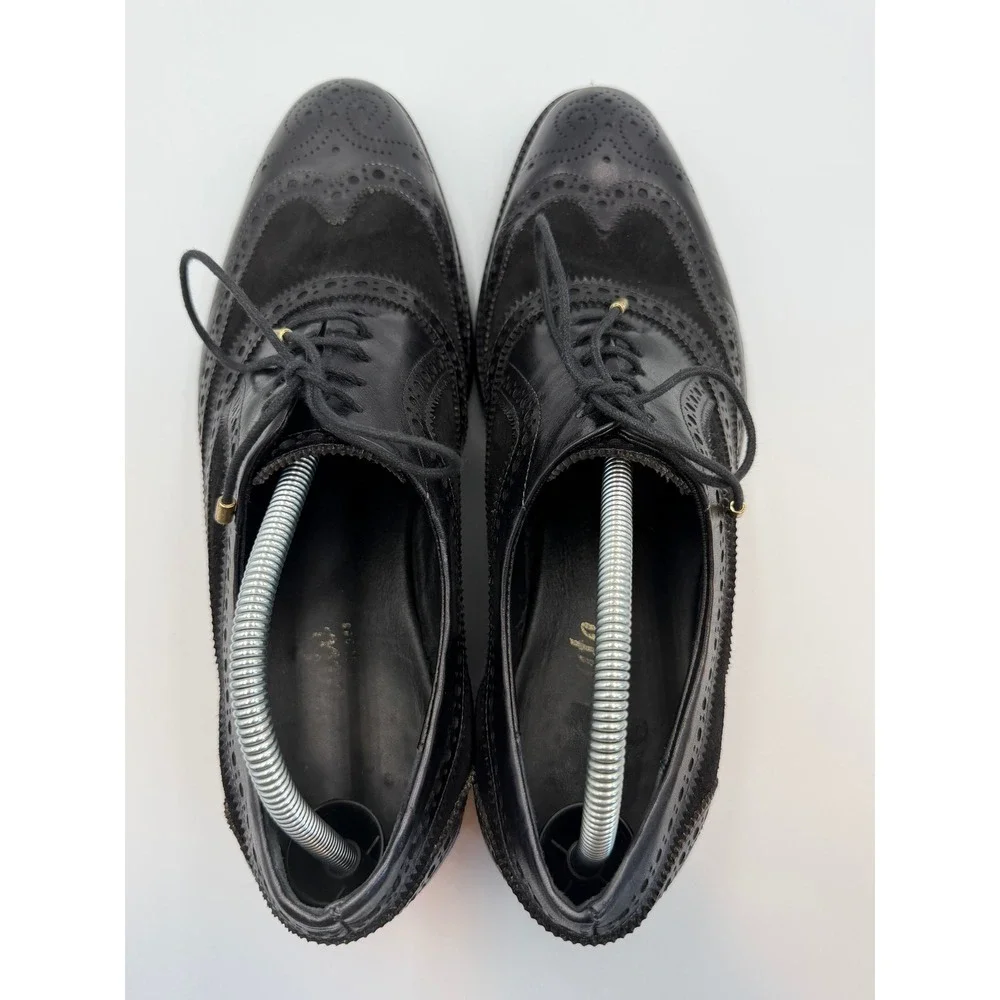 Lethato Men's Black Leather Suede Wingtip Brogue Oxford Dress Shoes Sz 9.5/10